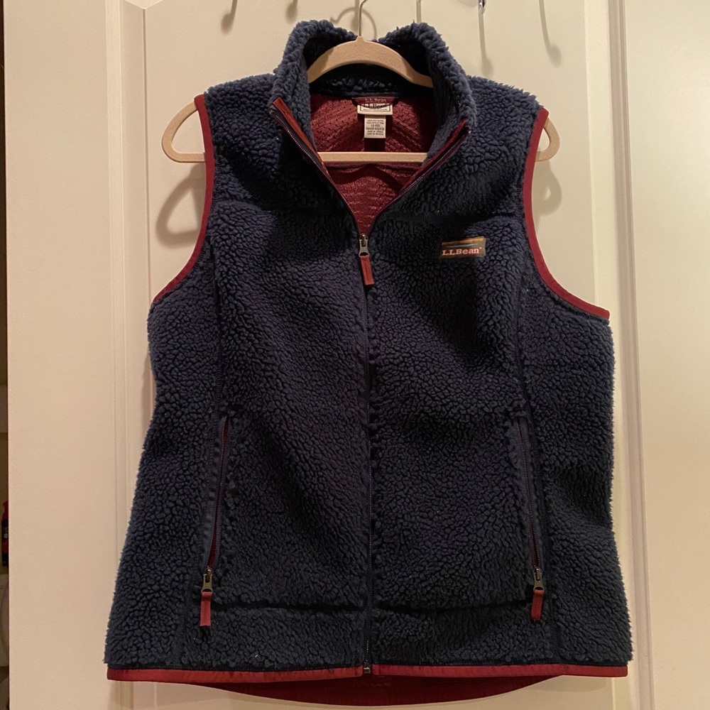 LL Bean-Mountain Pile Fleece Vest-L-Navy Blue